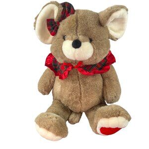 Vintage Holiday Mouse Plush WalMart 1996 Large 22" Plaid Collar Ear Bow